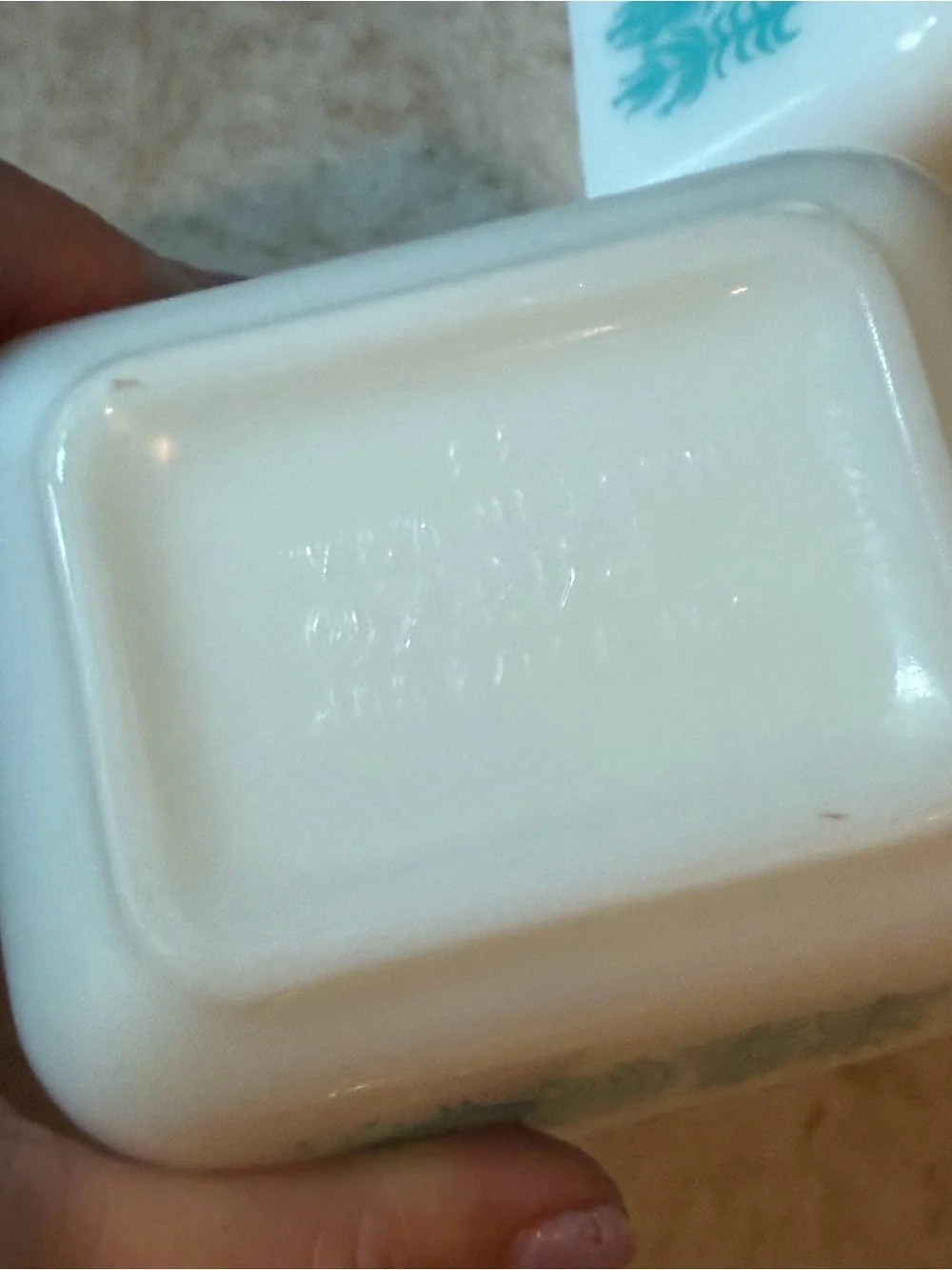 Two vintage 50’s Pyrex Amish Butterprint turquoise refrigerator dishes 501